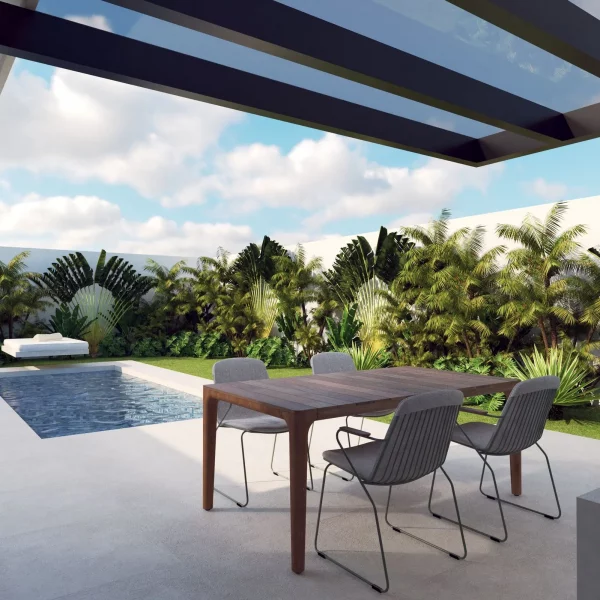 Tranquil Tetreat Real Estate Company, Pacific Villas Developments. View of the terrace and pool.